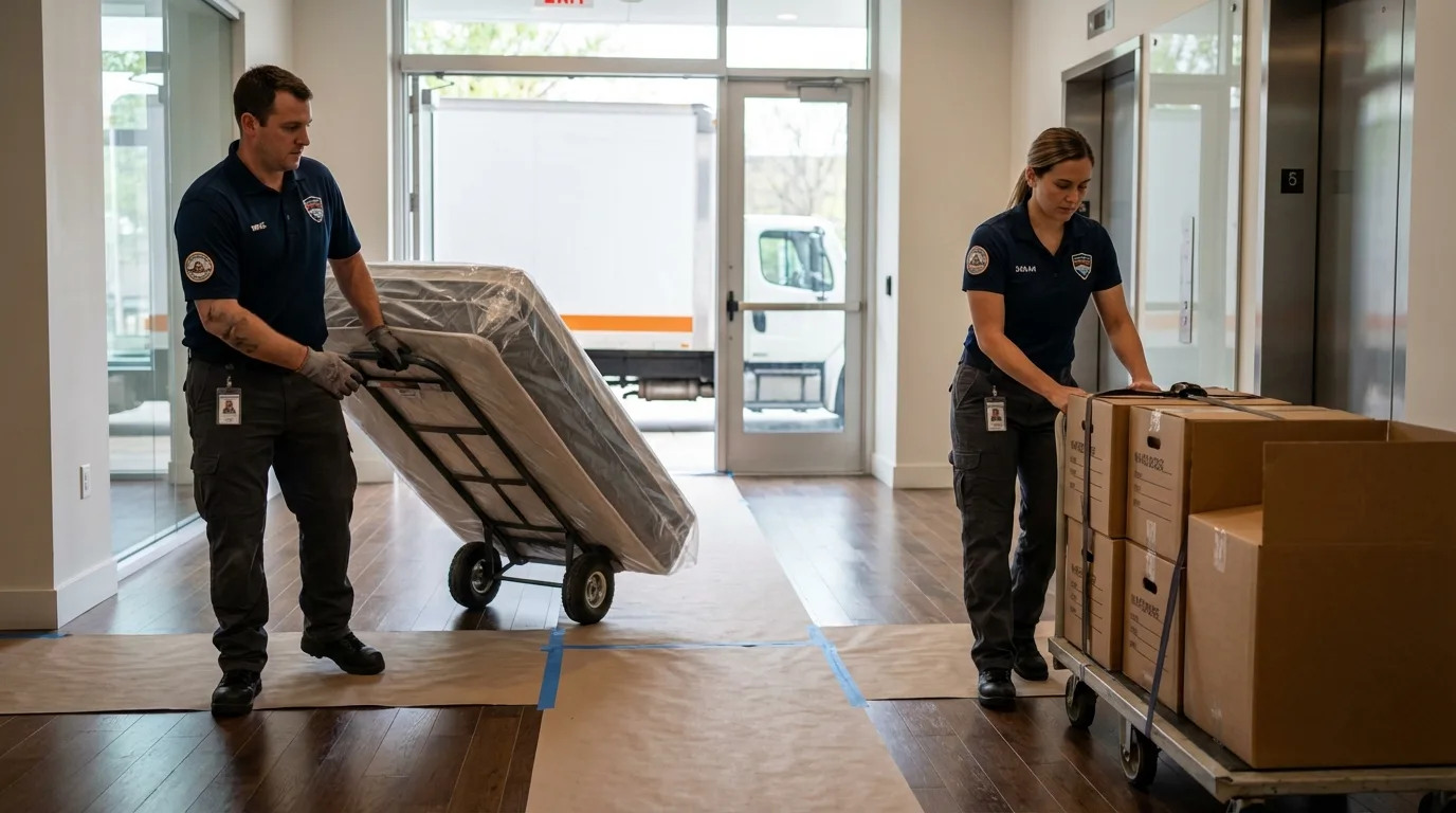 Professional apartment movers loading elevator in Herriman, UT